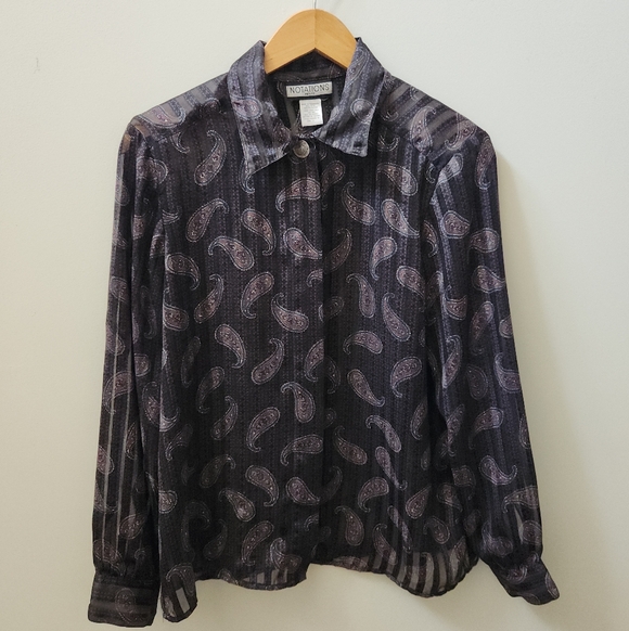Notations Tops - Vintage Notations Petite Sheer Paisley Button Up Blouse Size 12 Flowy 90s
